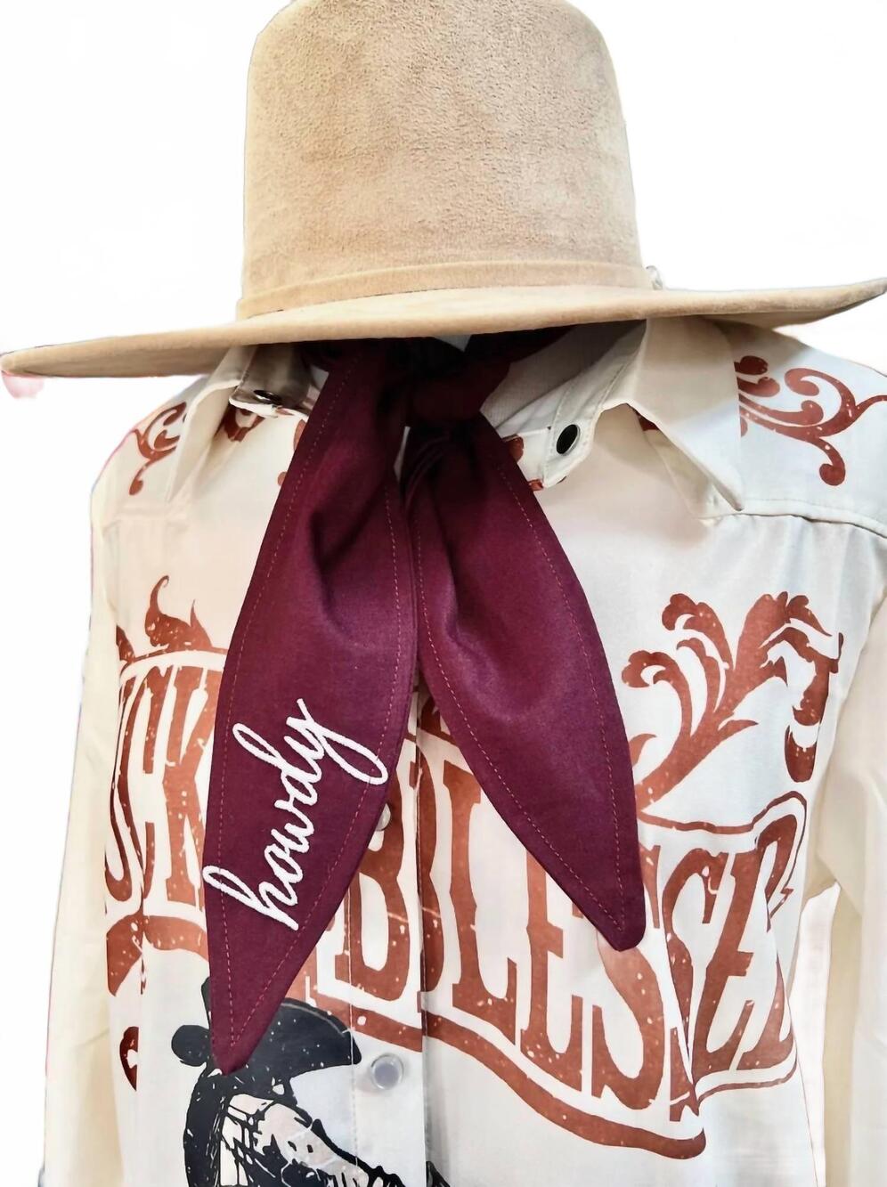 NEW FUNKY SOUL women's howdy embroidered scarf in burdgendy